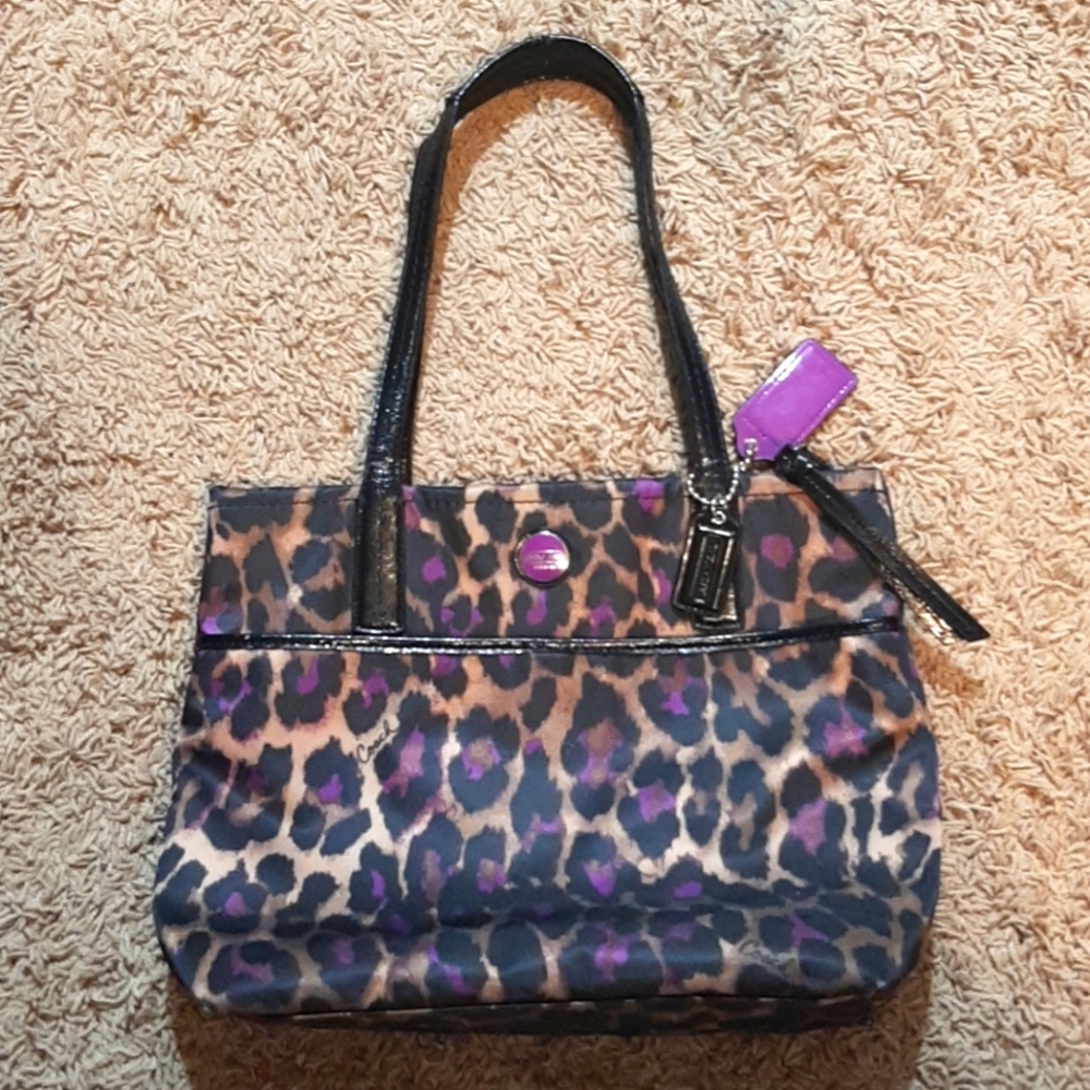 Coach purple leopard print purse